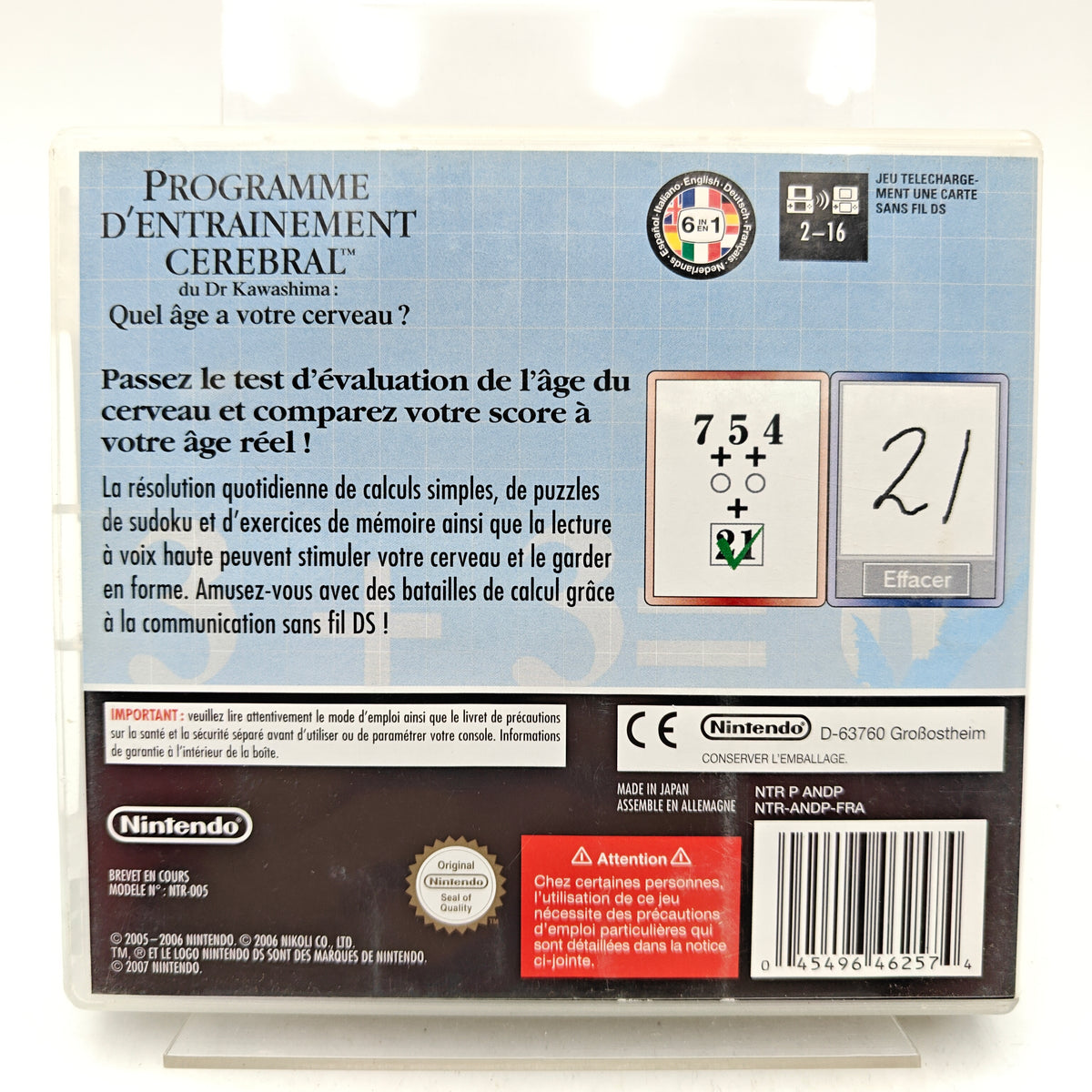 PROGRAMME D'ENTRAÎNEMENT CÉRÉBRAL DU DR KAWASHIMA - NINTENDO DS