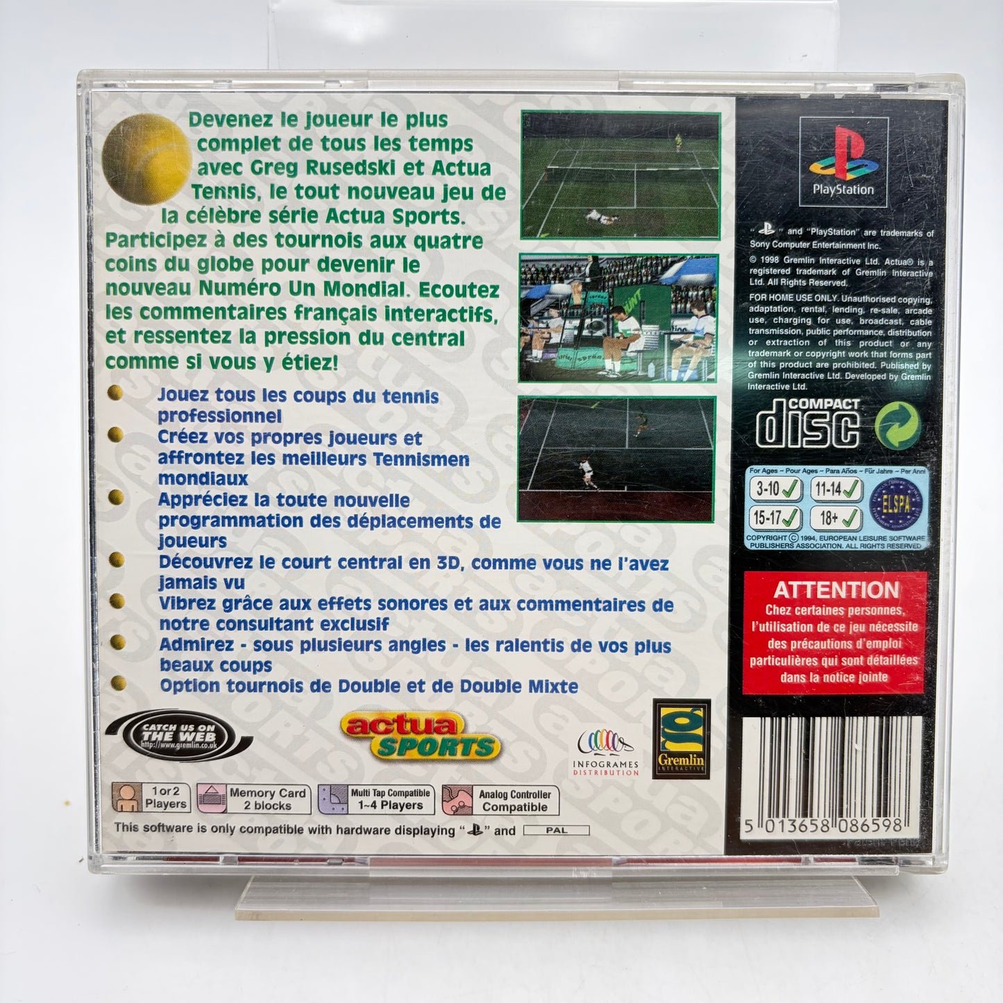 ACTUA TENNIS - PLAYSTATION 1